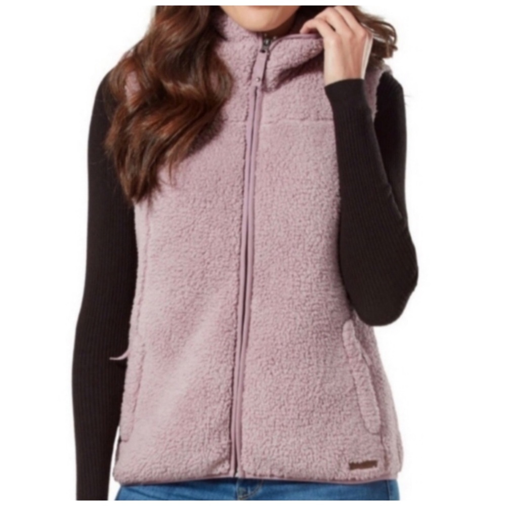 Free Country Plush Vest L Dusty Woodrose Faux Fur